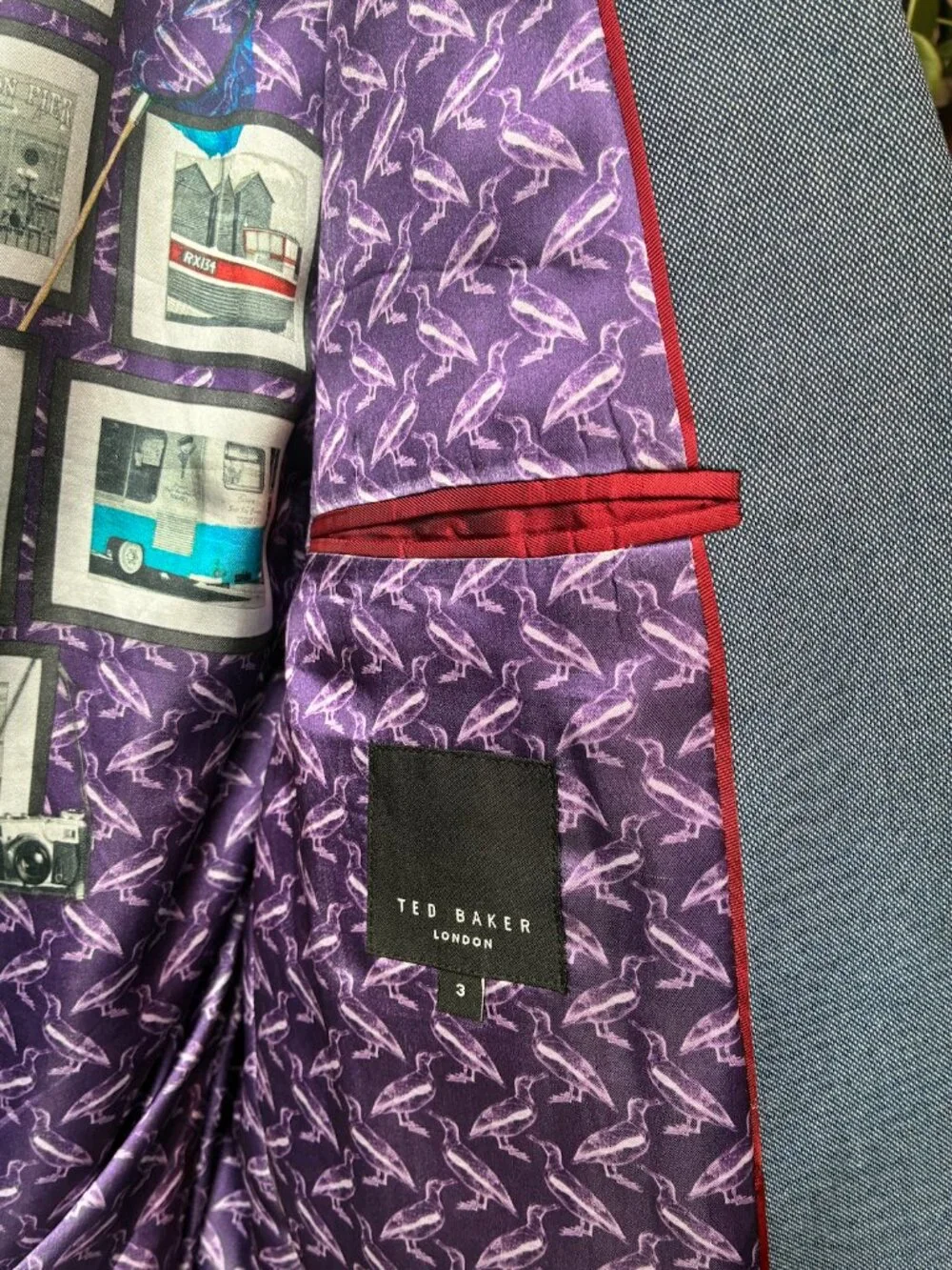Ted Baker Blue Blazer w/ Purple Detailing & Green Stitching - US Size M